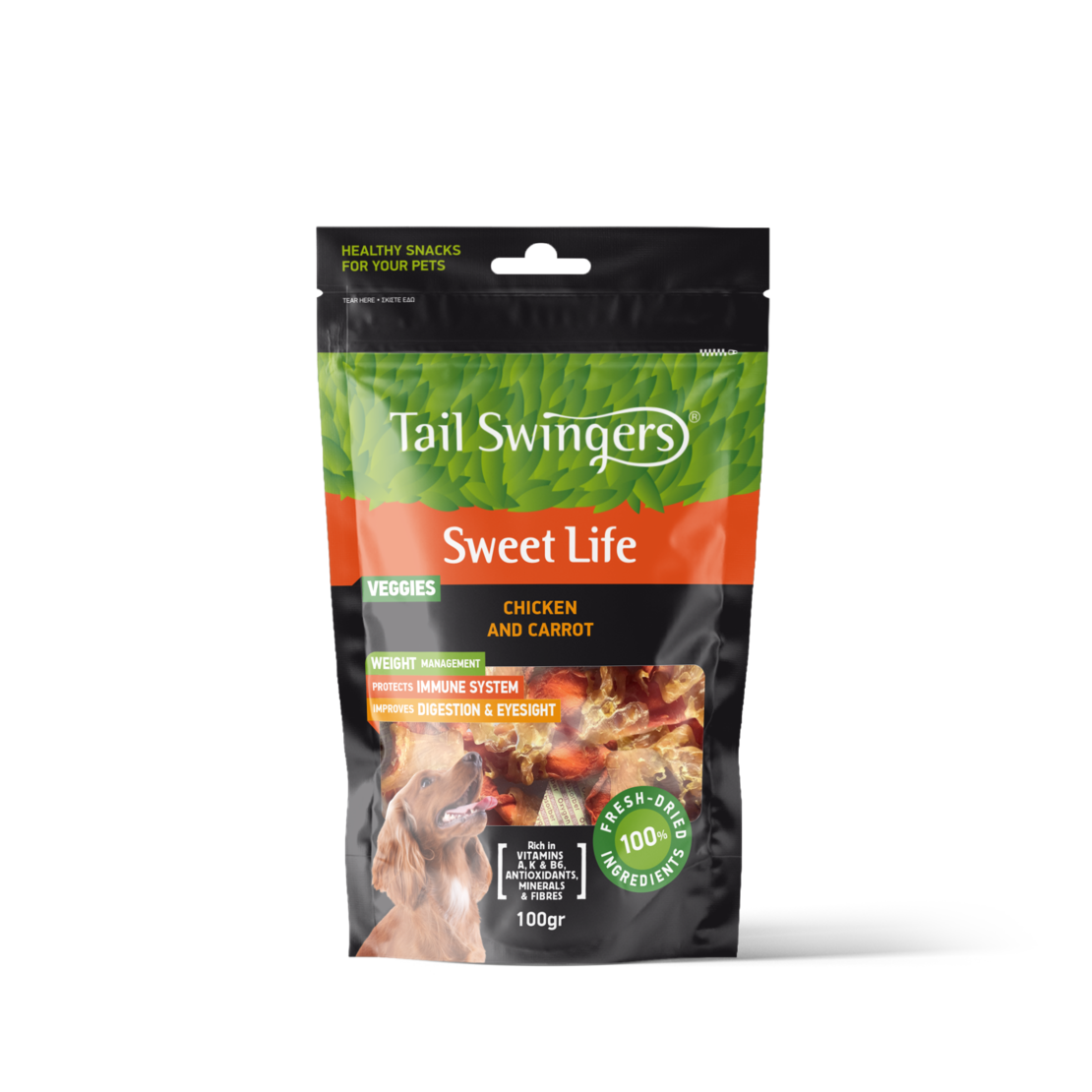 Tail Swingers Sweet Life Пиле и Морков 100 g – Натурално лакомство, зеленчукови хапки за кучета