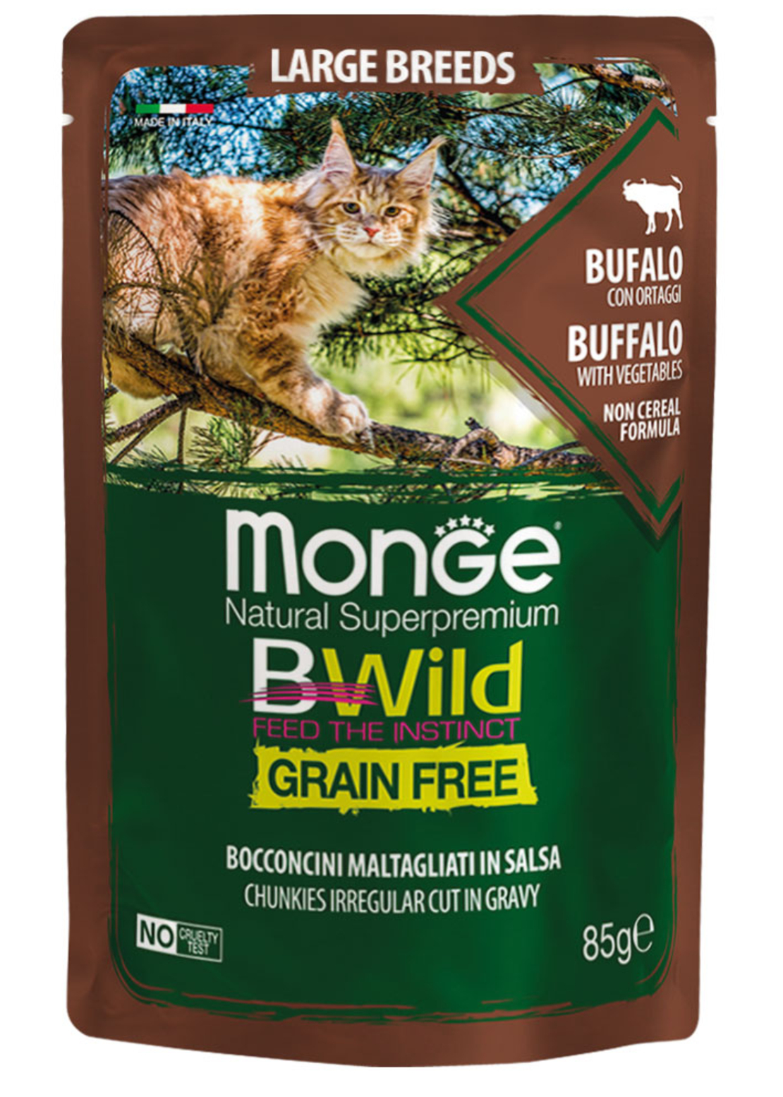 Monge BWILD Grain Free Large Breeds с биволско и зеленчуци – пауч с хапки в сос 85 г