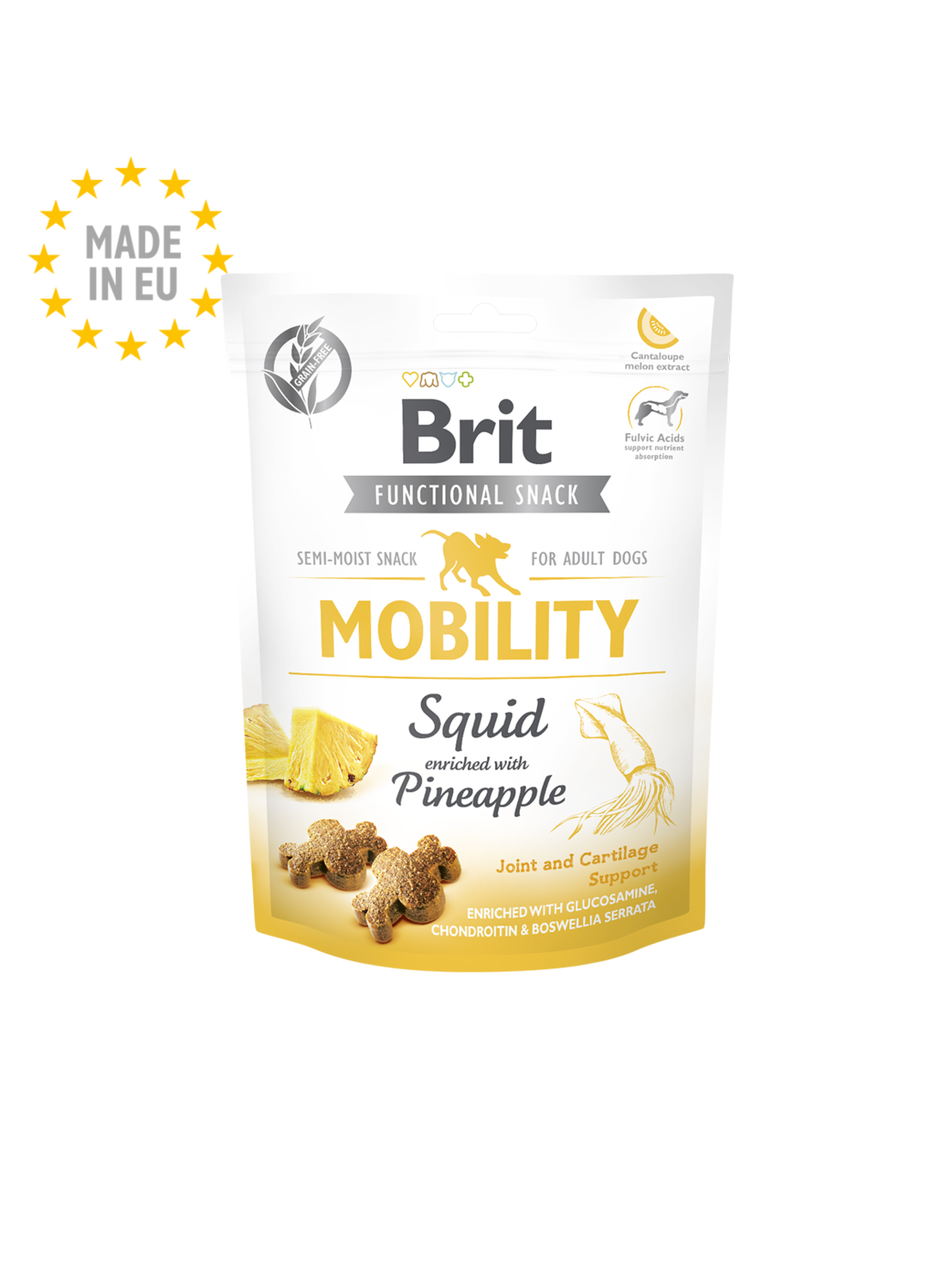 Brit Care Dog Functional Snack Mobility Squid - лакомство за стави и мобилност с калмари и ананас 150гр.