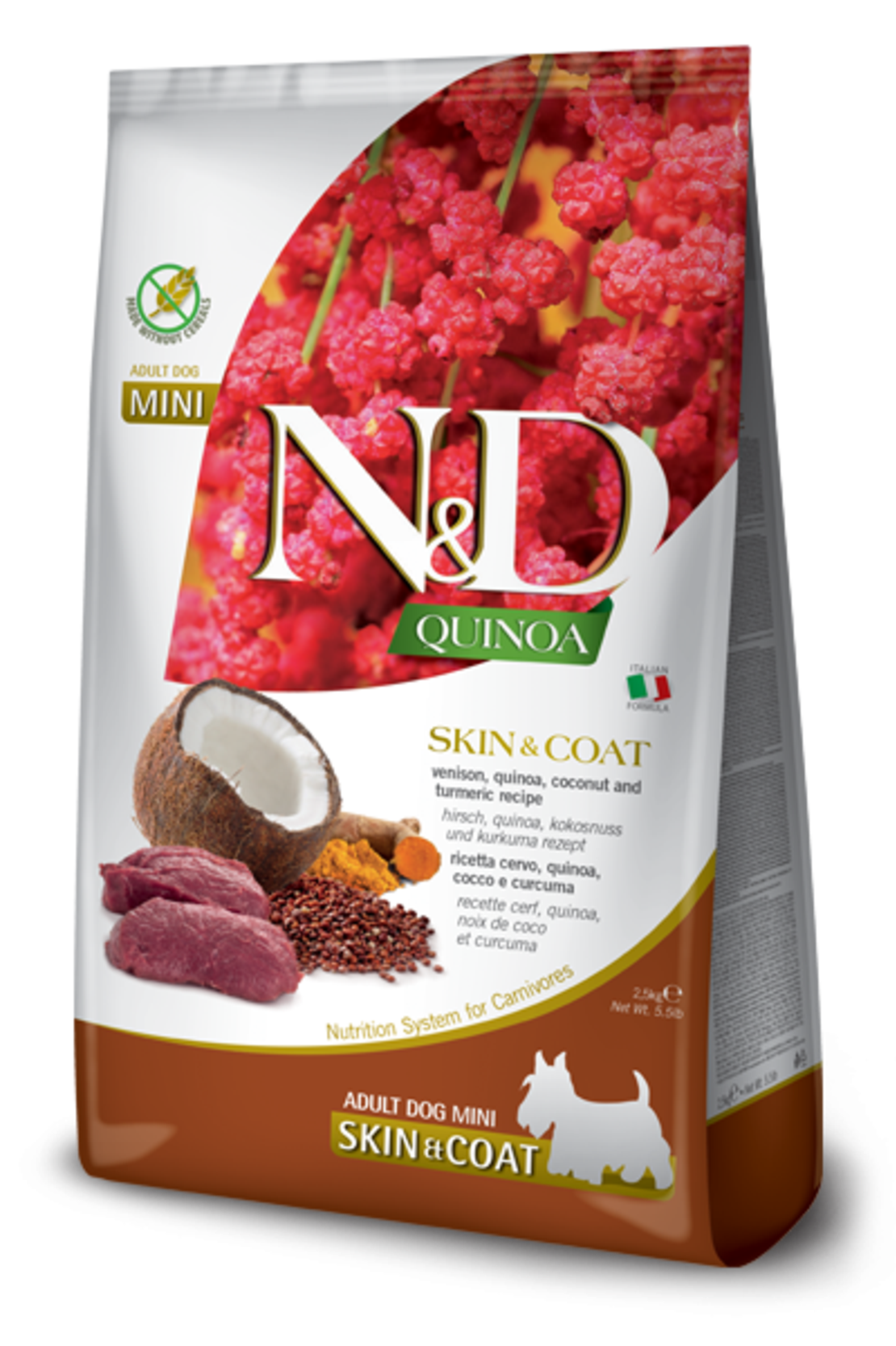 N&D Quinoa Skin & Coat Venison Adult Mini Breeds – храна за кучета за кожа и козина, с еленско, за дребни породи, 0.800 kg / 7 kg