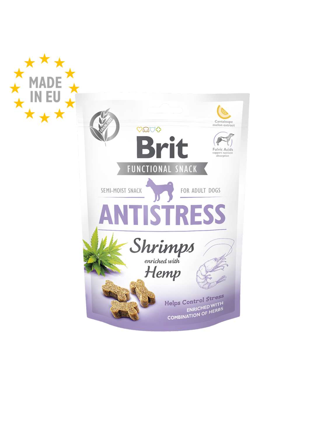 Brit Care Dog Functional Snack Antistress Shrimps - антистрес лакомство със скариди и коноп 150гр.