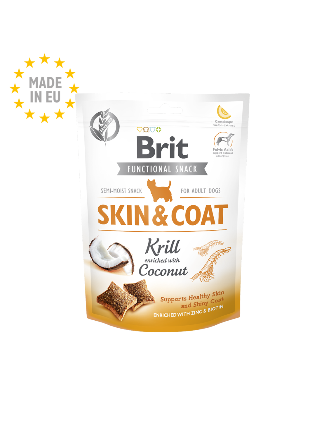 Brit Care Dog Functional Snack Skin&Coat Krill - лакомство за кожа и козина с ракообразни и кокос 150гр.