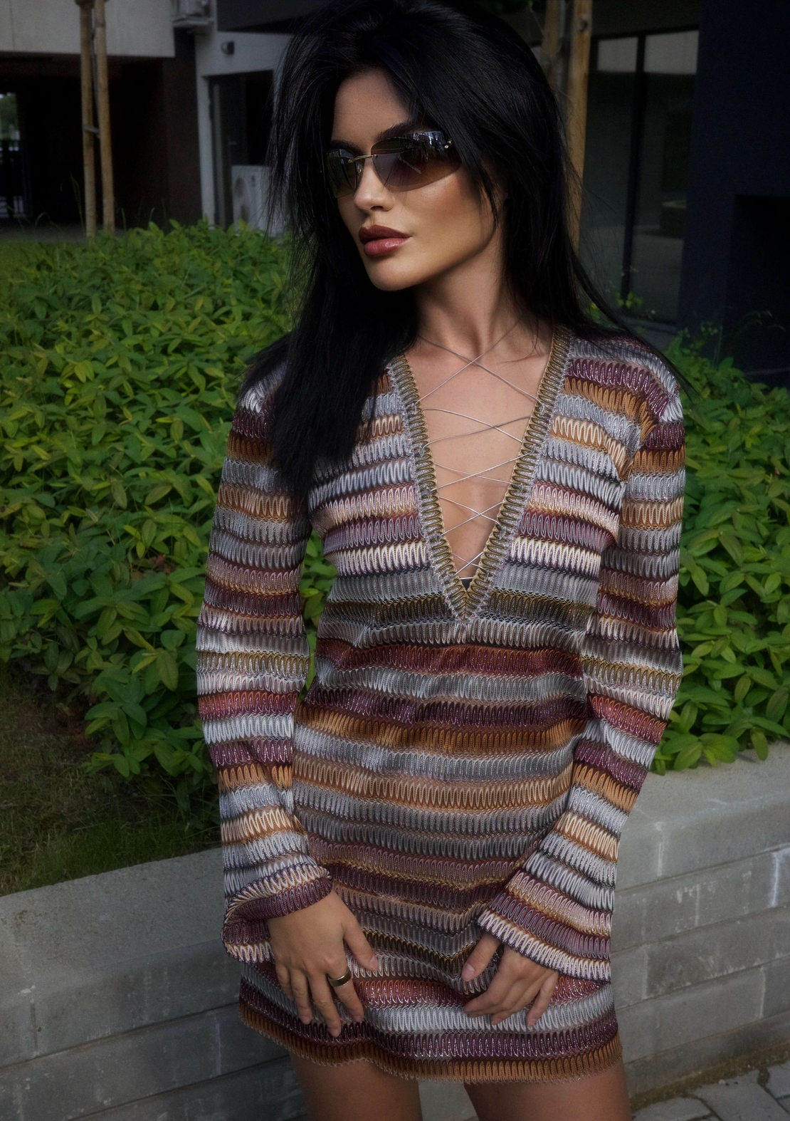 Мини рокля Chevron Lame