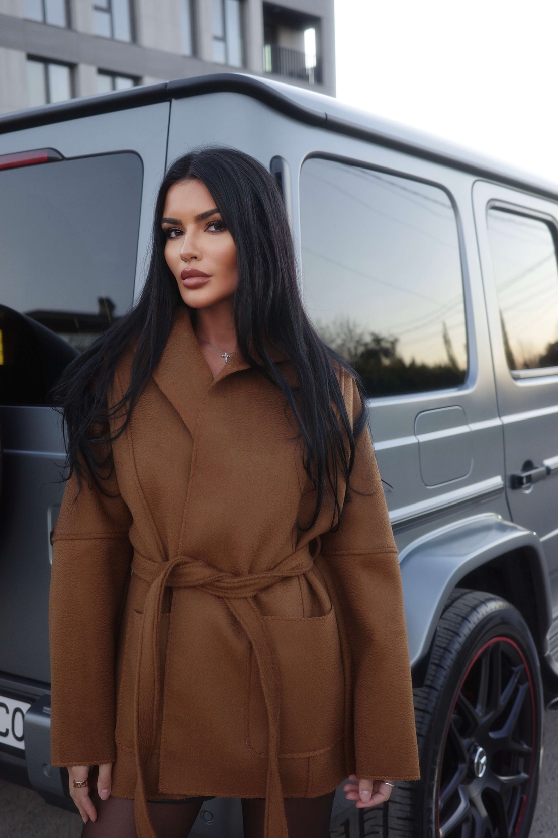 КАШМИРЕНО ПАЛТО КАМЕЛ С КОЛАН