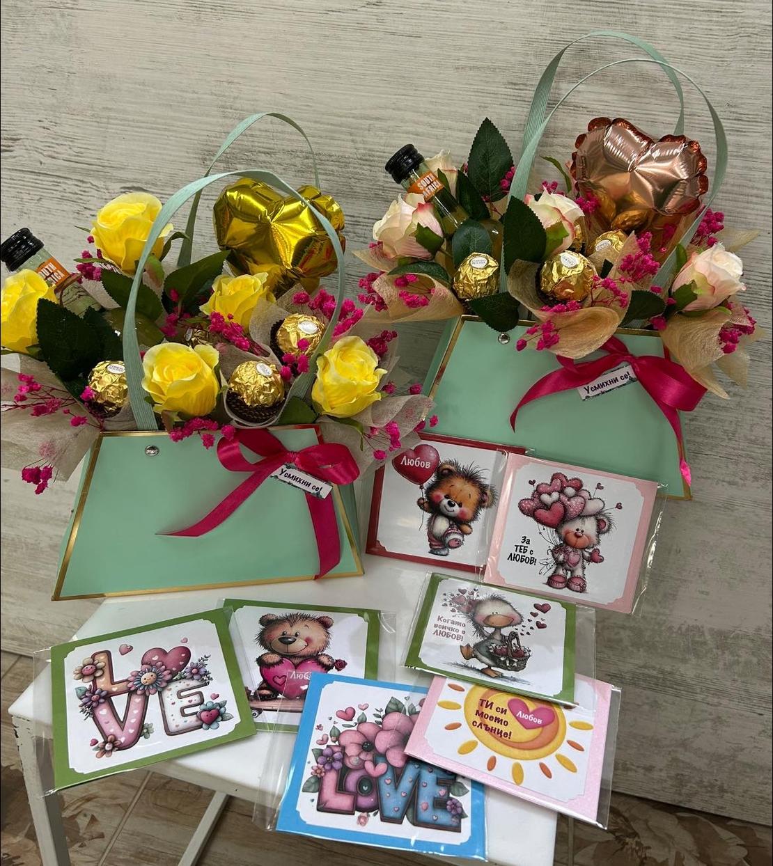 Ментова чантичка с б.вино/бонбони /сърце