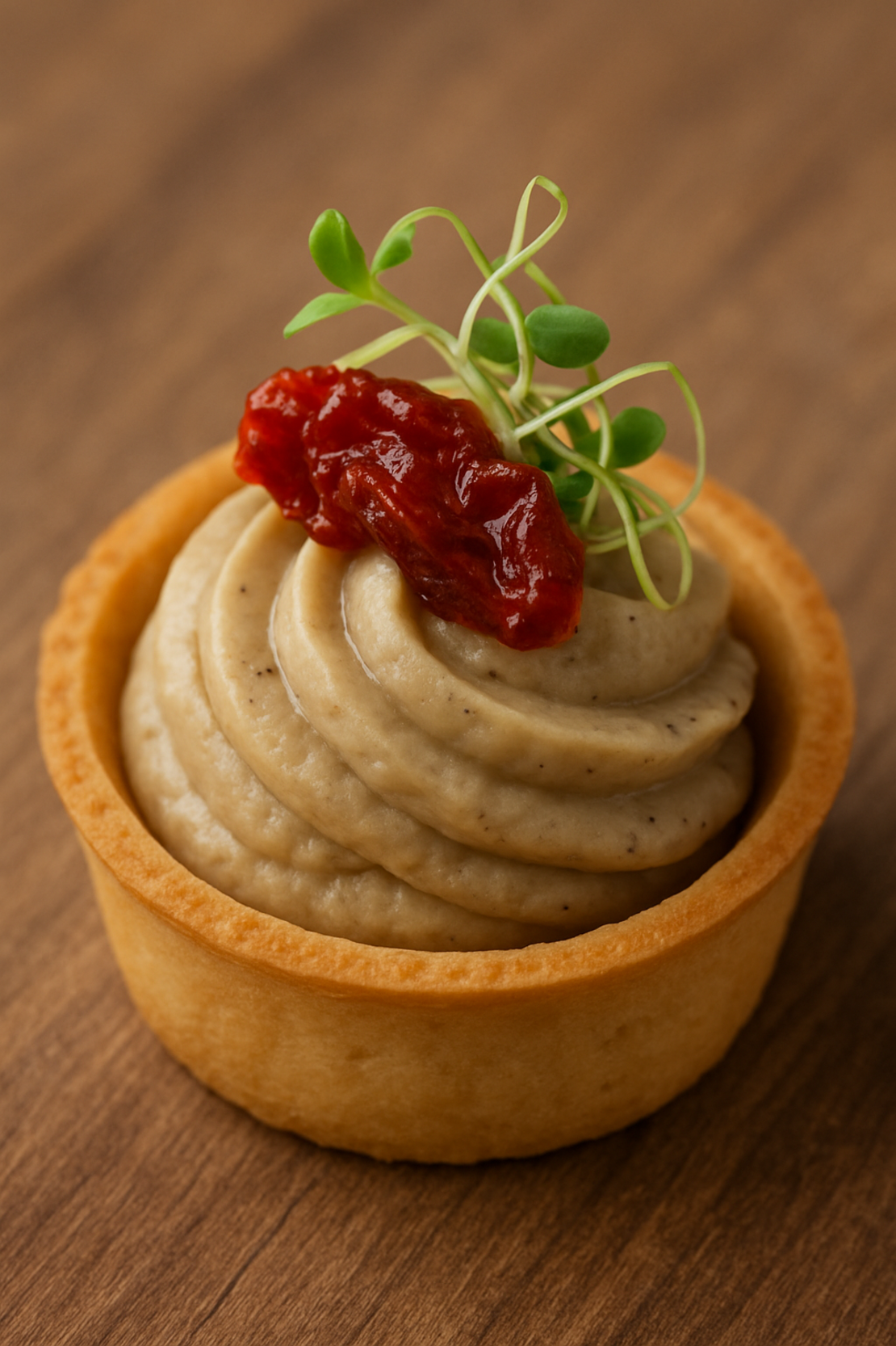 ТАРТАЛЕТИ  С МУС ОТ ПАТЛАДЖАН , СУШЕНИ ДОМАТИ И СВЕЖИ БИЛКИ-20 БР.