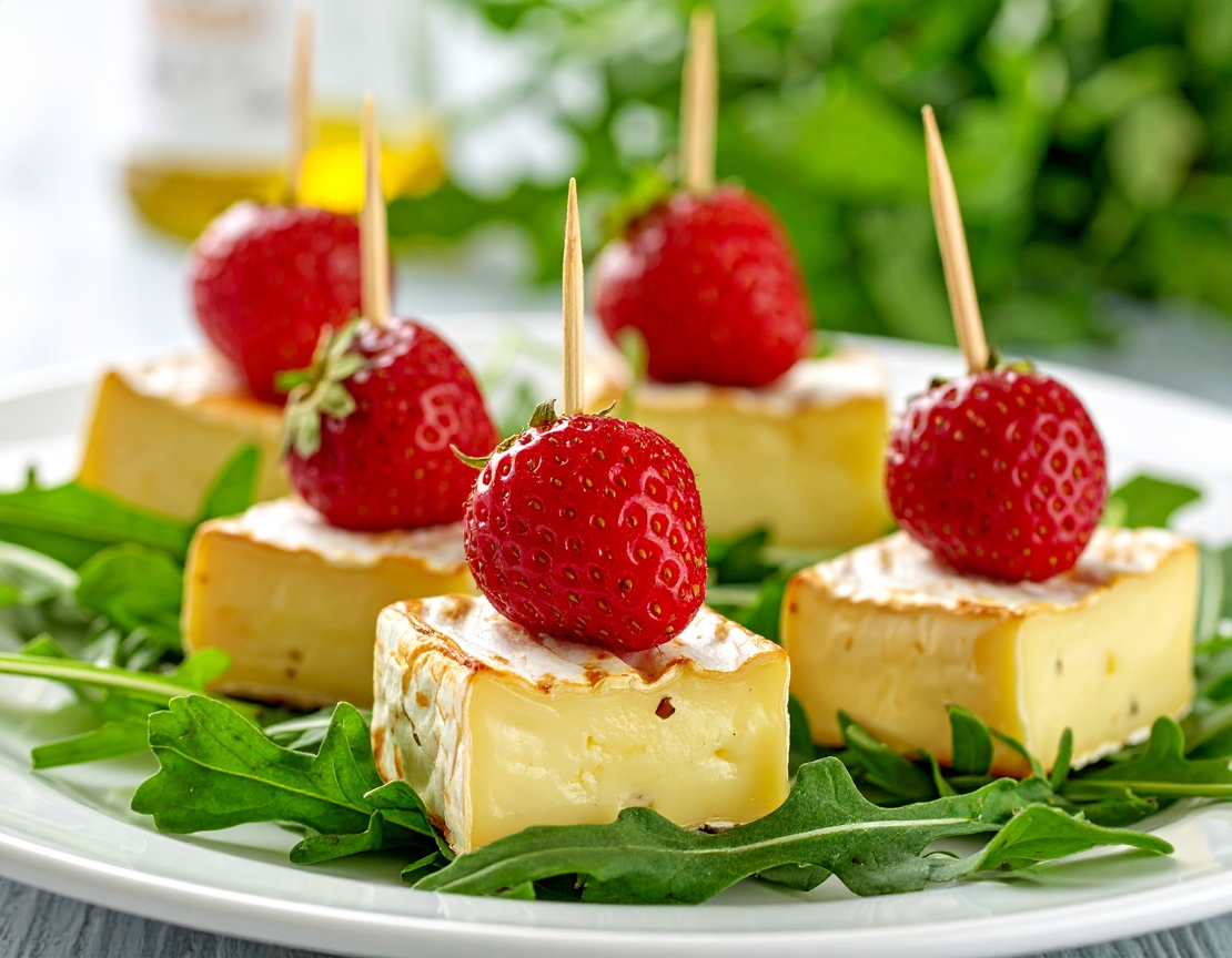 ЗАПЕЧЕН КАМЕМБЕР С РУКОЛА И ПРЯСНА ЯГОДА - 10 БР.