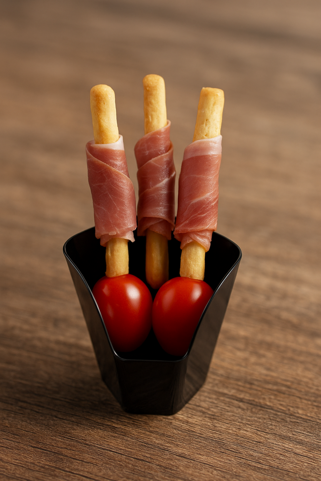 ТРИО ГРИЗИНИ С ПРОШУТО И ЧЕРИ ДОМАТИ В ЧАШКА-20 БР.