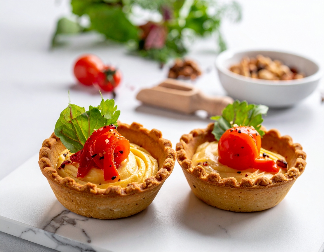 МИНИ ТАРТ С КРЕМ ОТ ЧЕРВЕНИ ЧУШКИ, ОРЕХИ И ФИЛЕ 