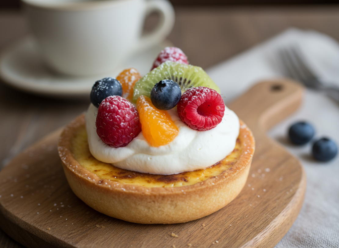 ТАРТ С КРЕМ БРЮЛЕ ,ПУХКАВ КРЕМ И ПЛОДОВЕ - 20 БР.