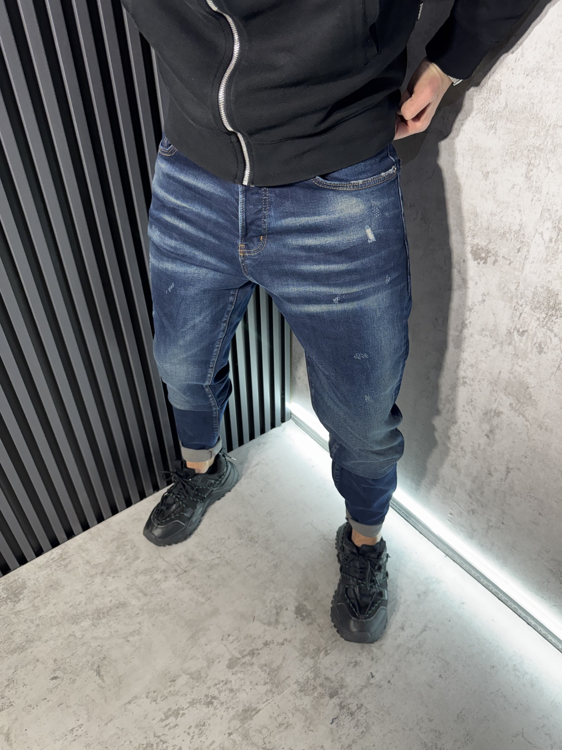 Мъжки Дънки Тъмносини със Светлосенки 12362