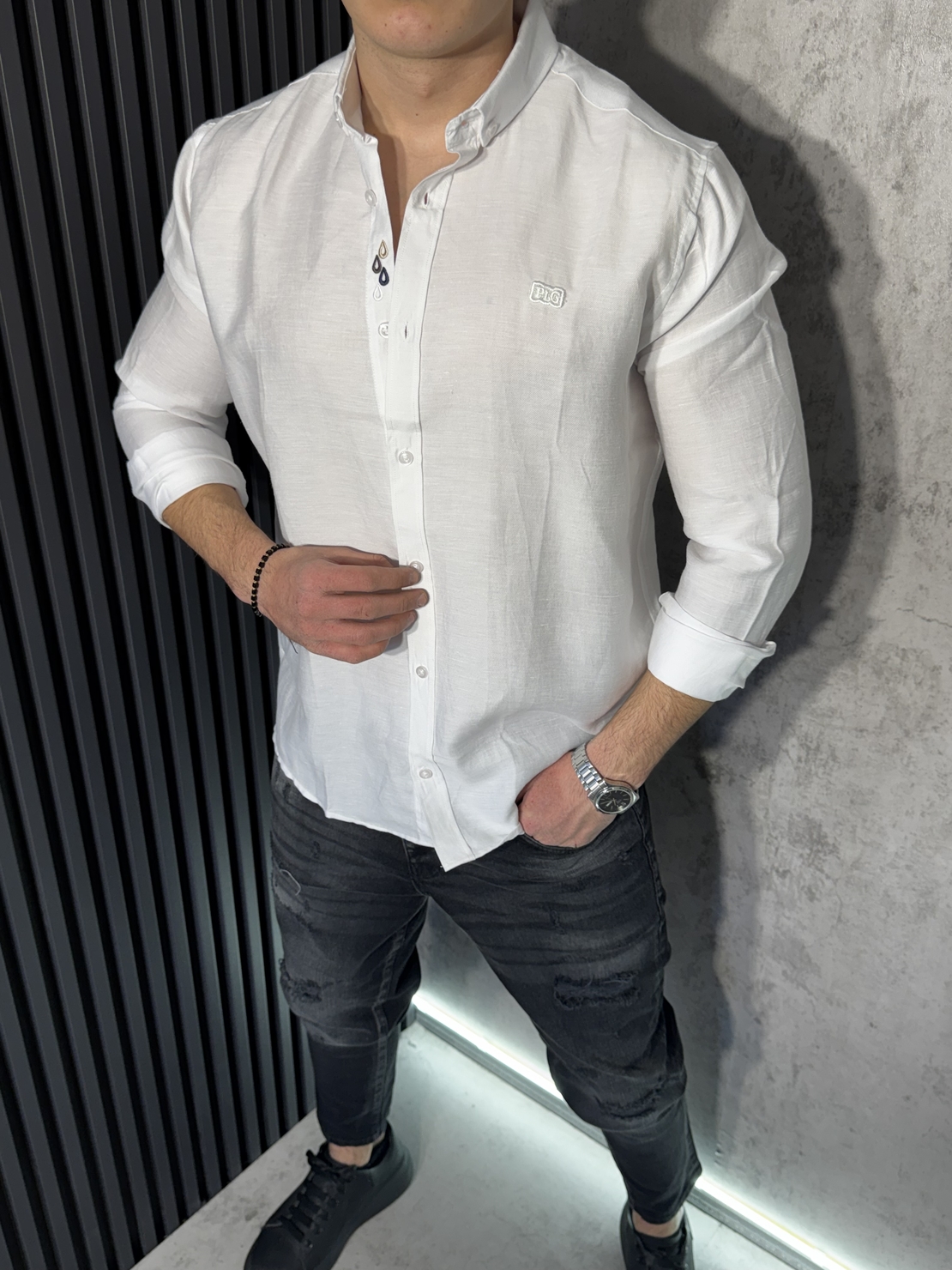 Мъжка Риза от 100% Лен в Бял Цвят