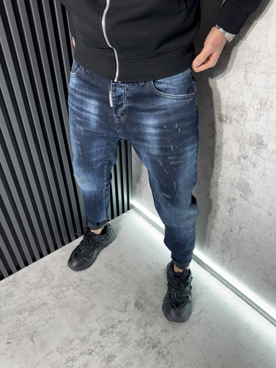 Мъжки Дънки Тъмносини с Избелващ Ефект 501