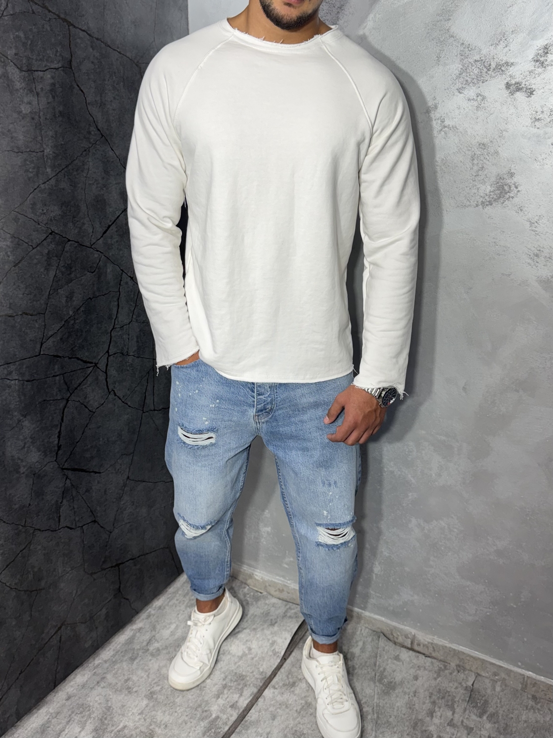 Мъжка Oversize Блуза с Външни Шевове в Бял Цвят 180