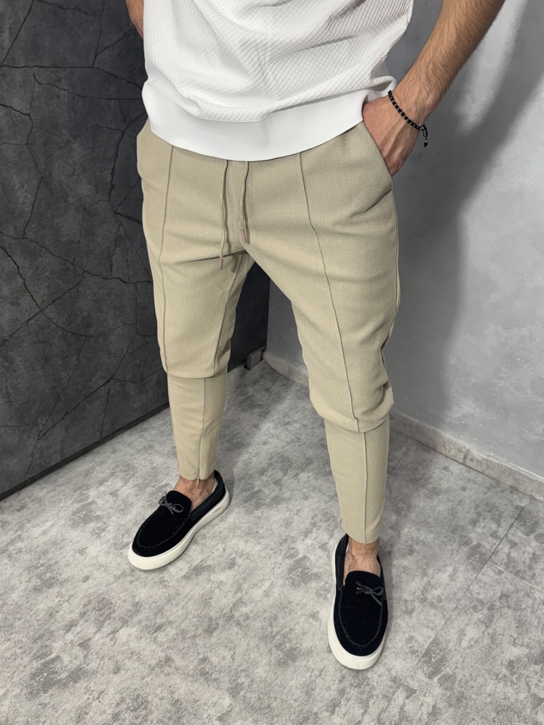 Мъжки Slim Fit Панталон в Бежов Цвят