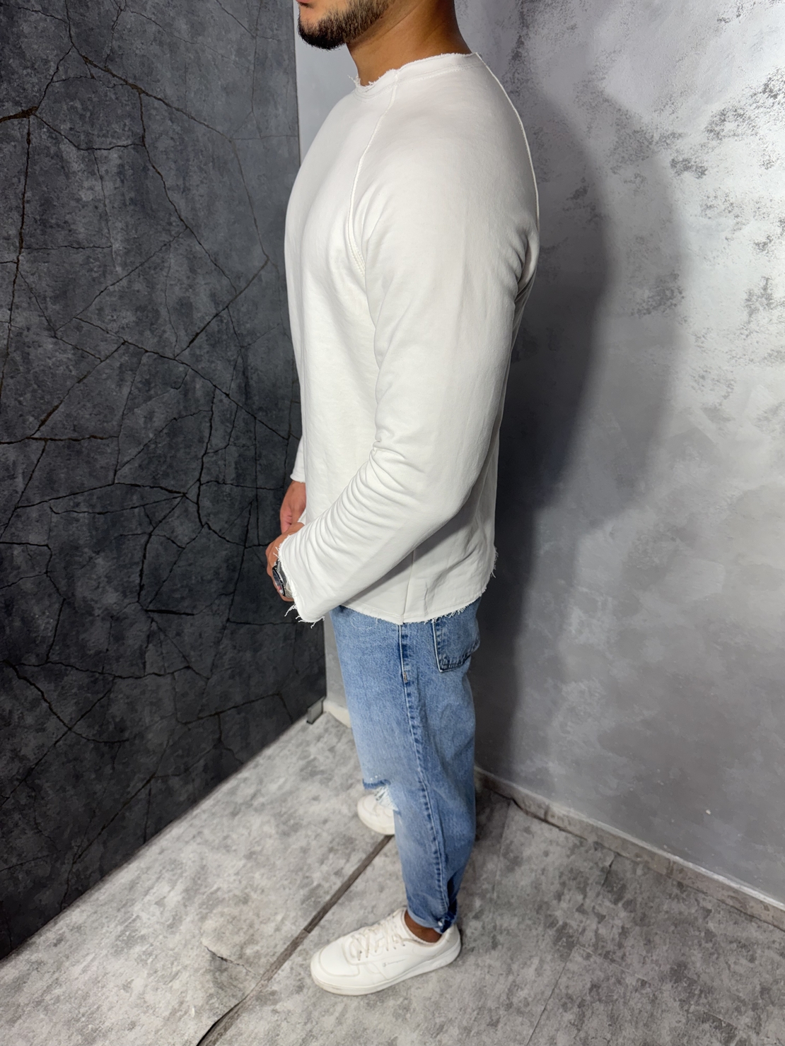 Мъжка Oversize Блуза с Външни Шевове в Бял Цвят 180