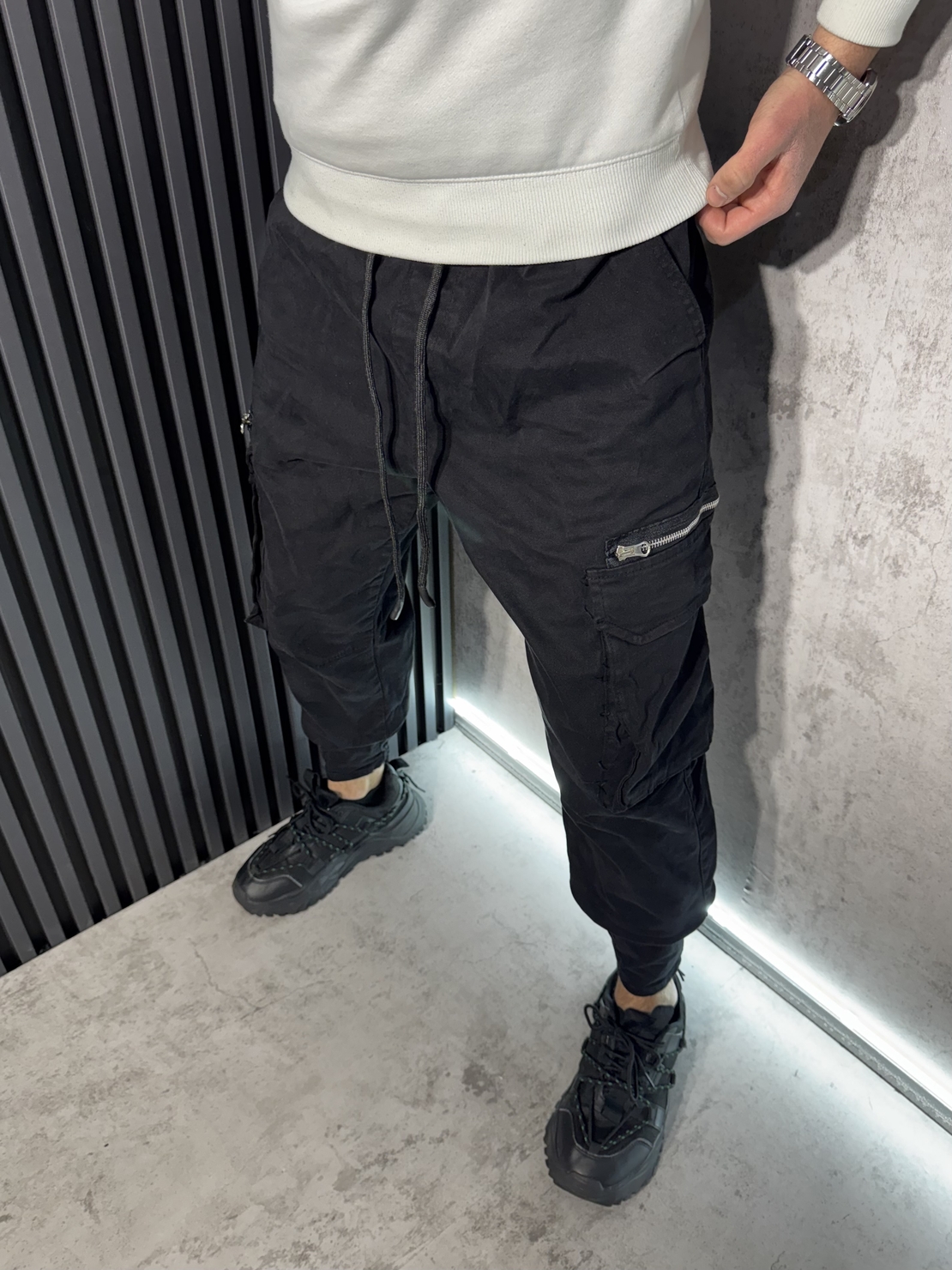 Мъжки Дънков Карго Панталон с Ципове