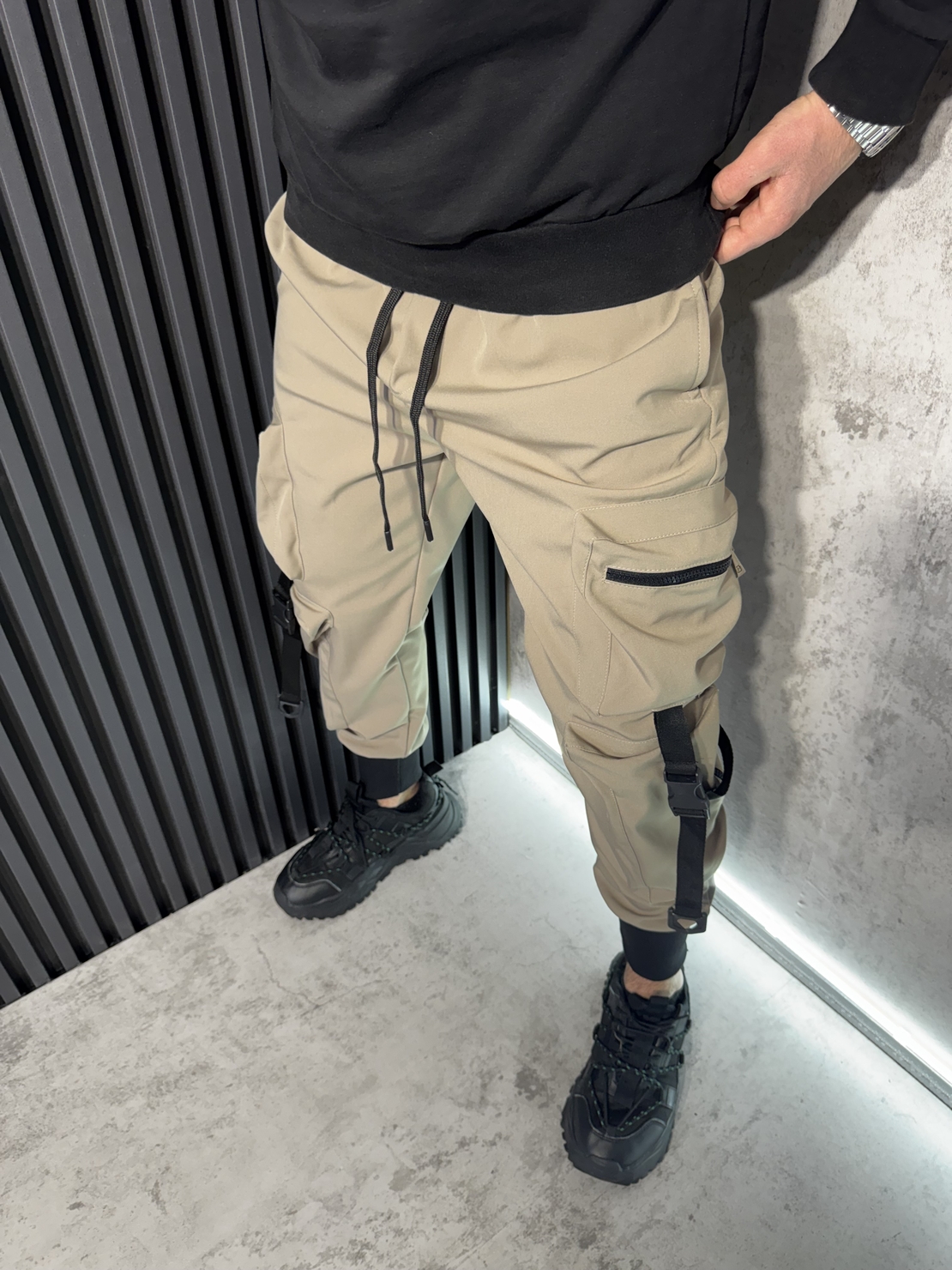 Карго Панталон с Ластични Глезени в Бежово