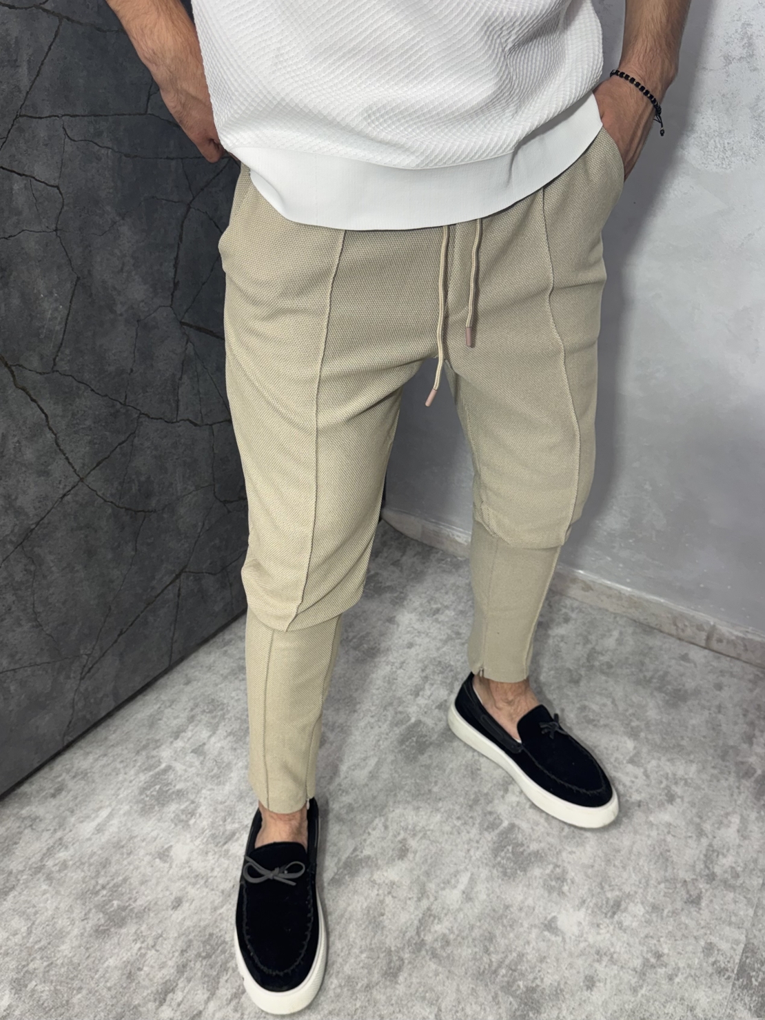 Мъжки Slim Fit Панталон в Бежов Цвят