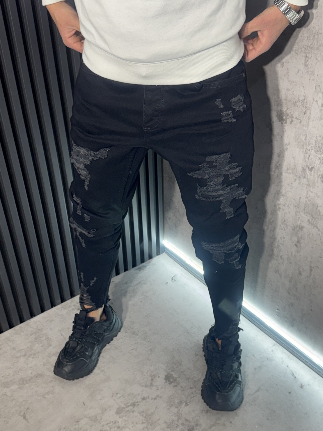 Мъжки Дънки Еластични с Накъсвания