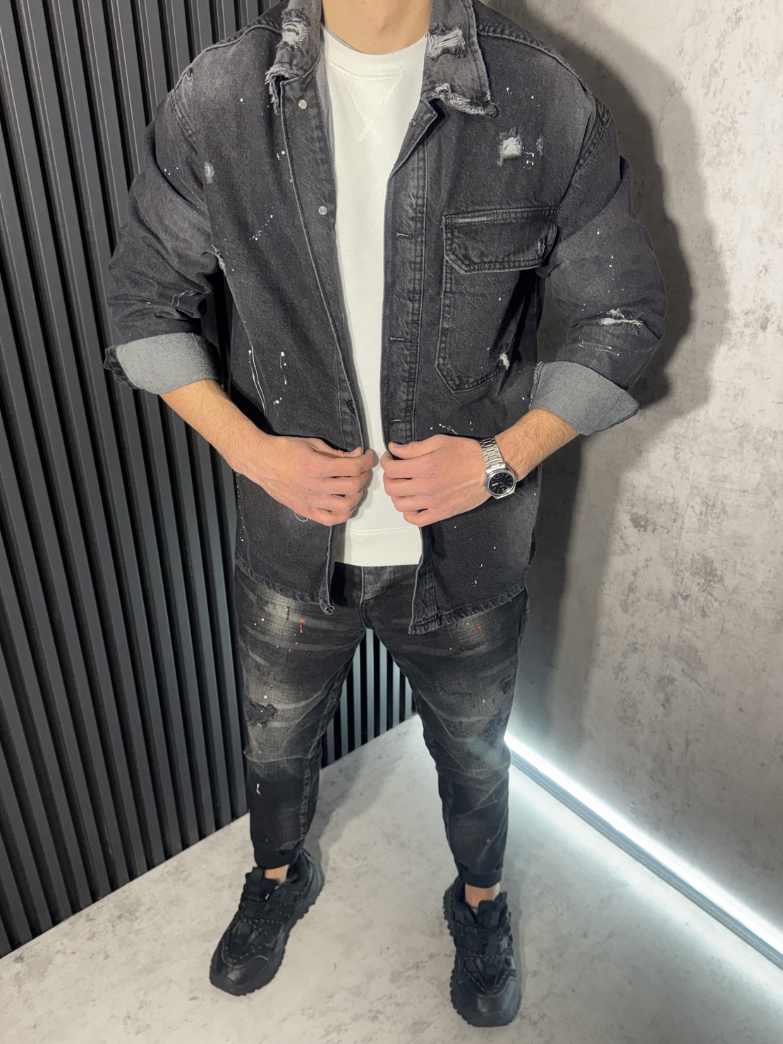 Мъжко Дънково Яке Oversize с Накъсани Детайли