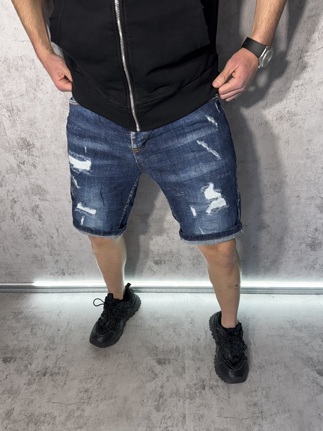 Мъжки Дънки Тъмносини с Кръпки 849-2