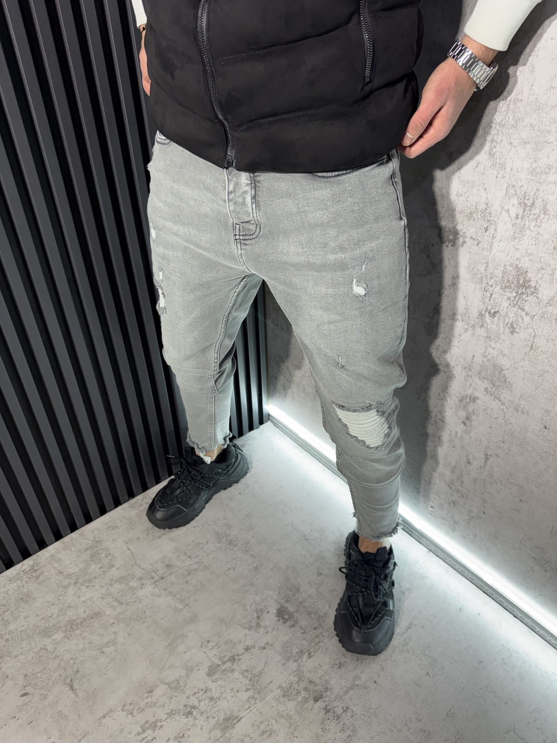 Мъжки Дънки Сиви с Бели Кръпки 12195