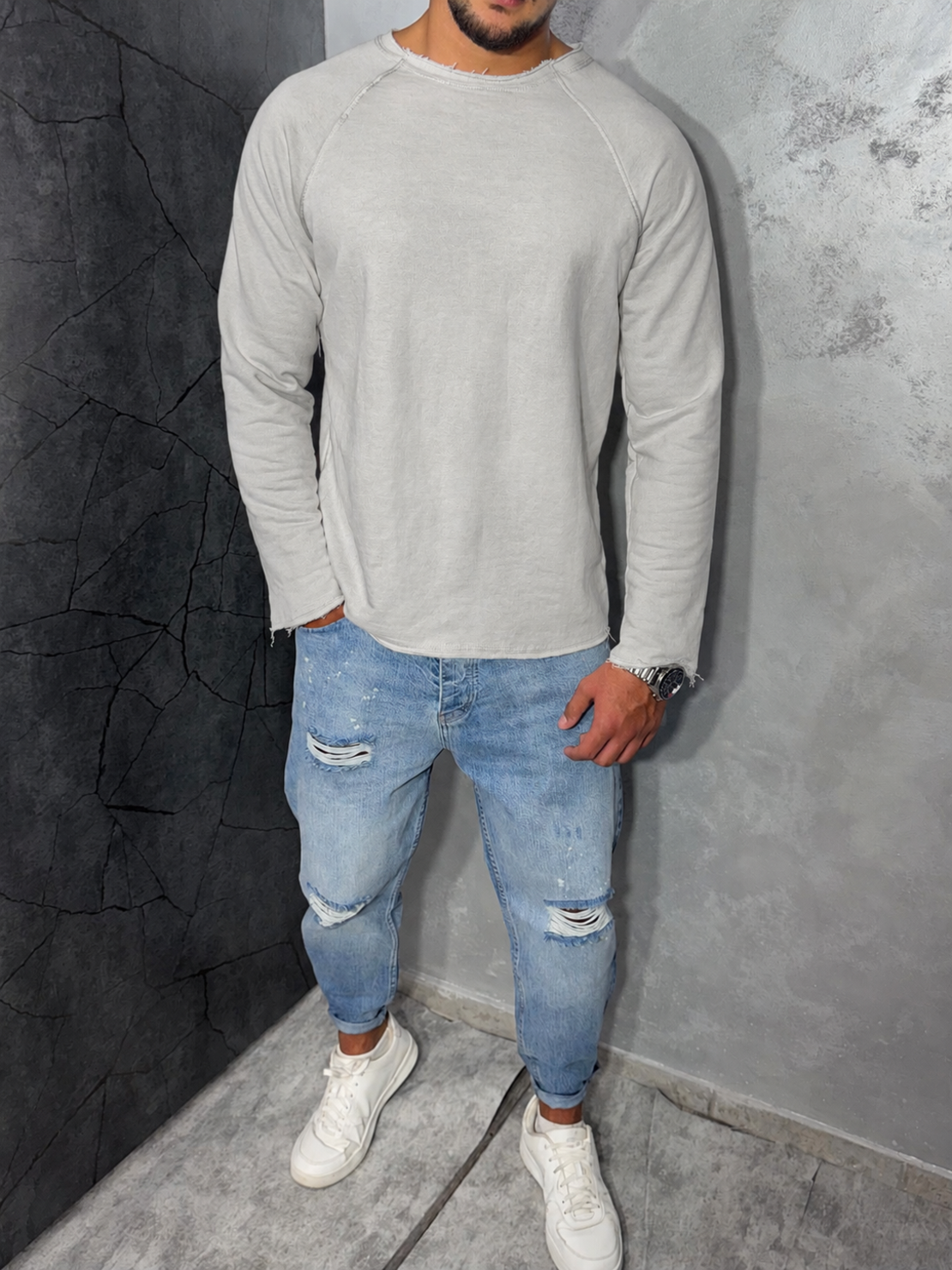 Мъжка Oversize Блуза с Външни Шевове в Сив Цвят 180