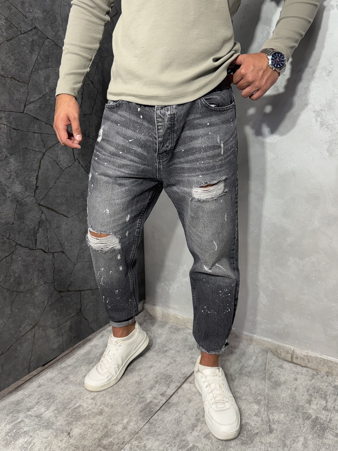Мъжки Boyfriend Дънки в Тъмносив Цвят 3386
