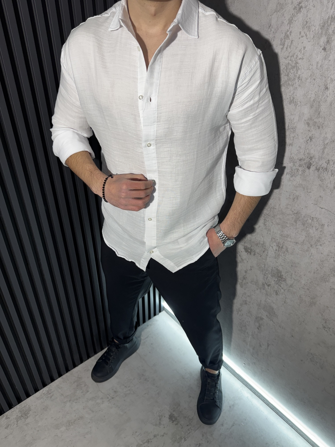 Мъжка Ленена Риза в Бял Цвят