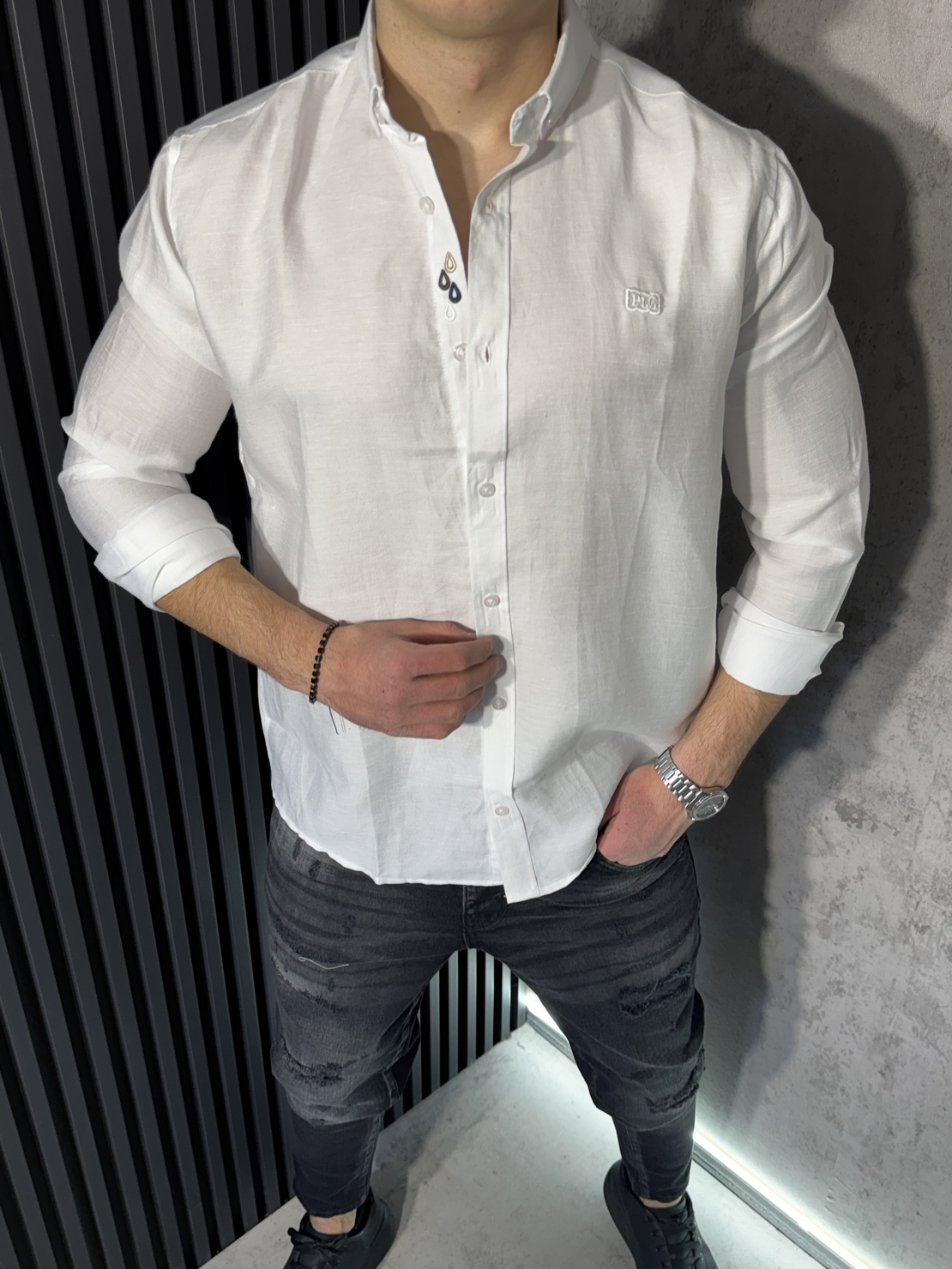 Мъжка Риза от 100% Лен в Бял Цвят