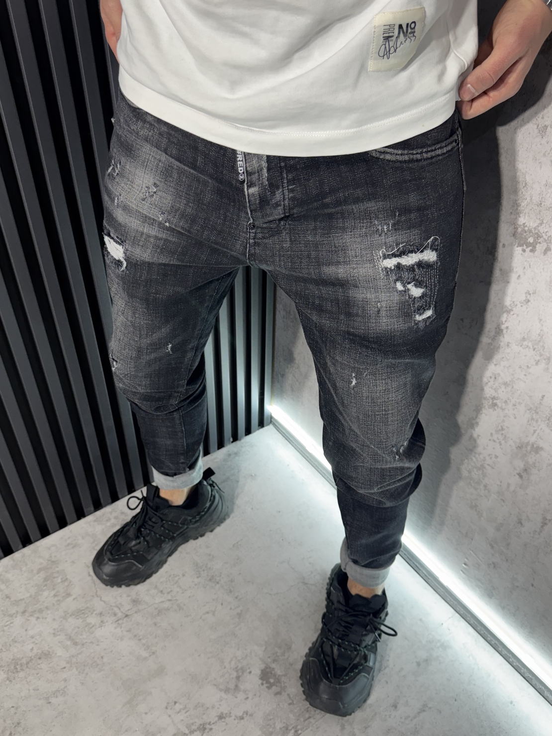 Мъжки Дънки Черни с Бели Кръпки