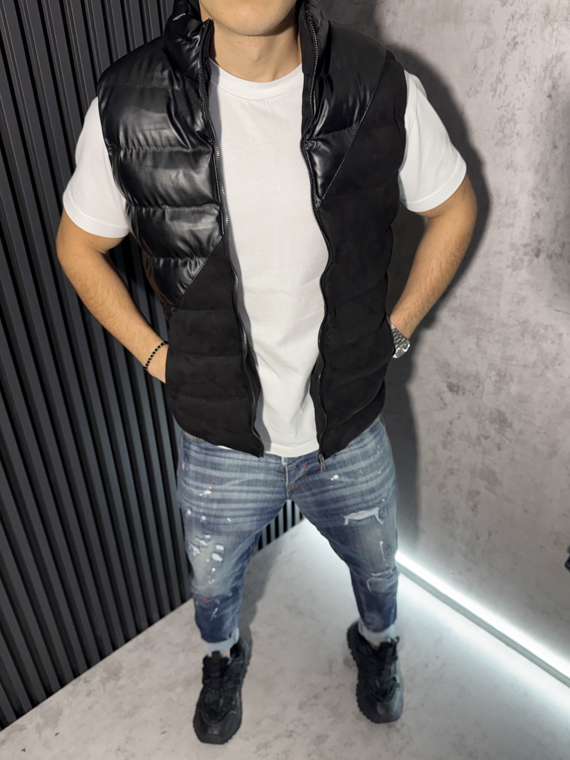 Мъжки Елек с Кожени Акценти