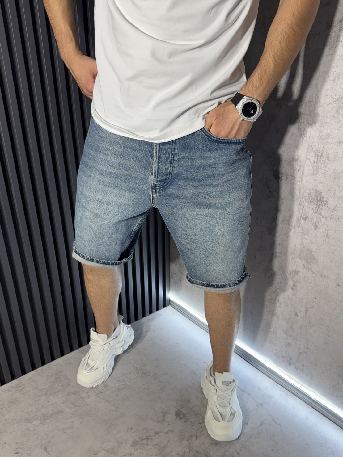Къси Baggy Дънки Изчистени в Син Цвят