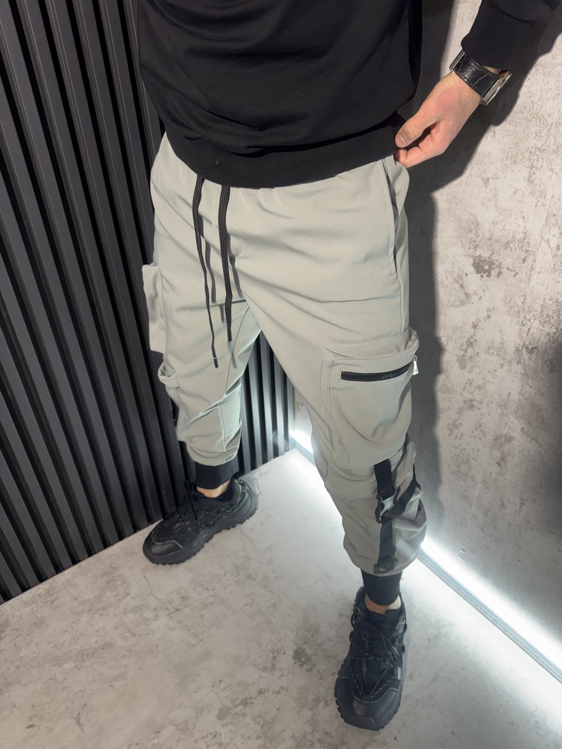 Карго Панталон с Ластични Глезени в Сиво