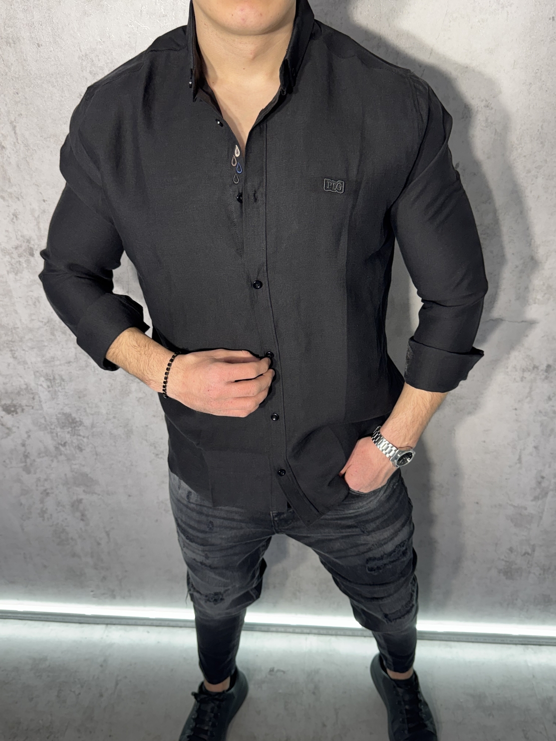 Мъжка Риза от 100% Лен в Черен Цвят