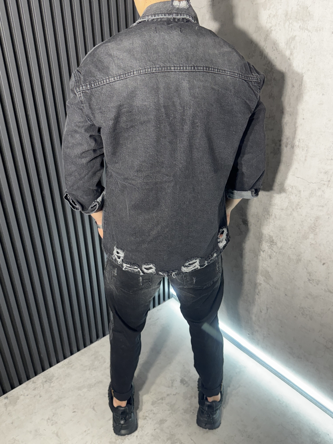 Мъжко Дънково Яке Oversize с Накъсани Детайли