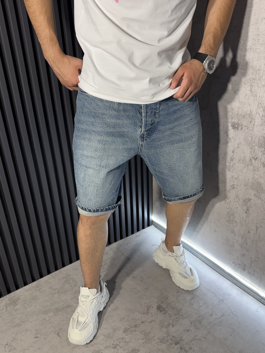 Къси Baggy Дънки Изчистени в Син Цвят