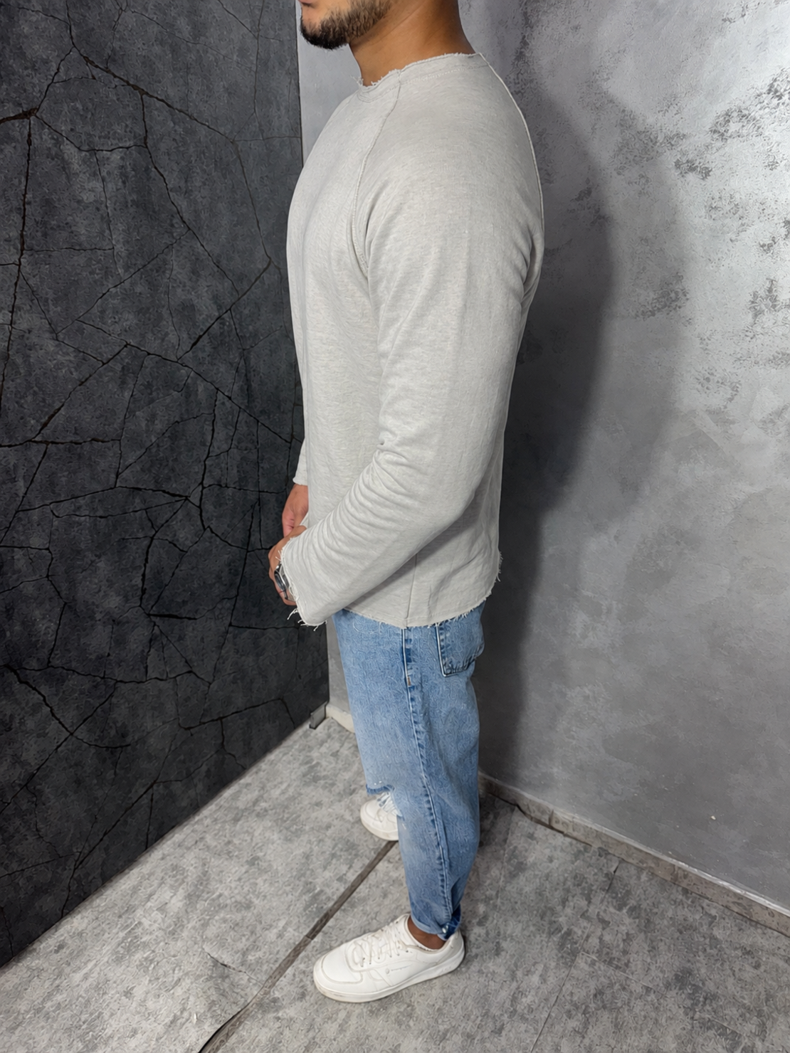 Мъжка Oversize Блуза с Външни Шевове в Сив Цвят 180