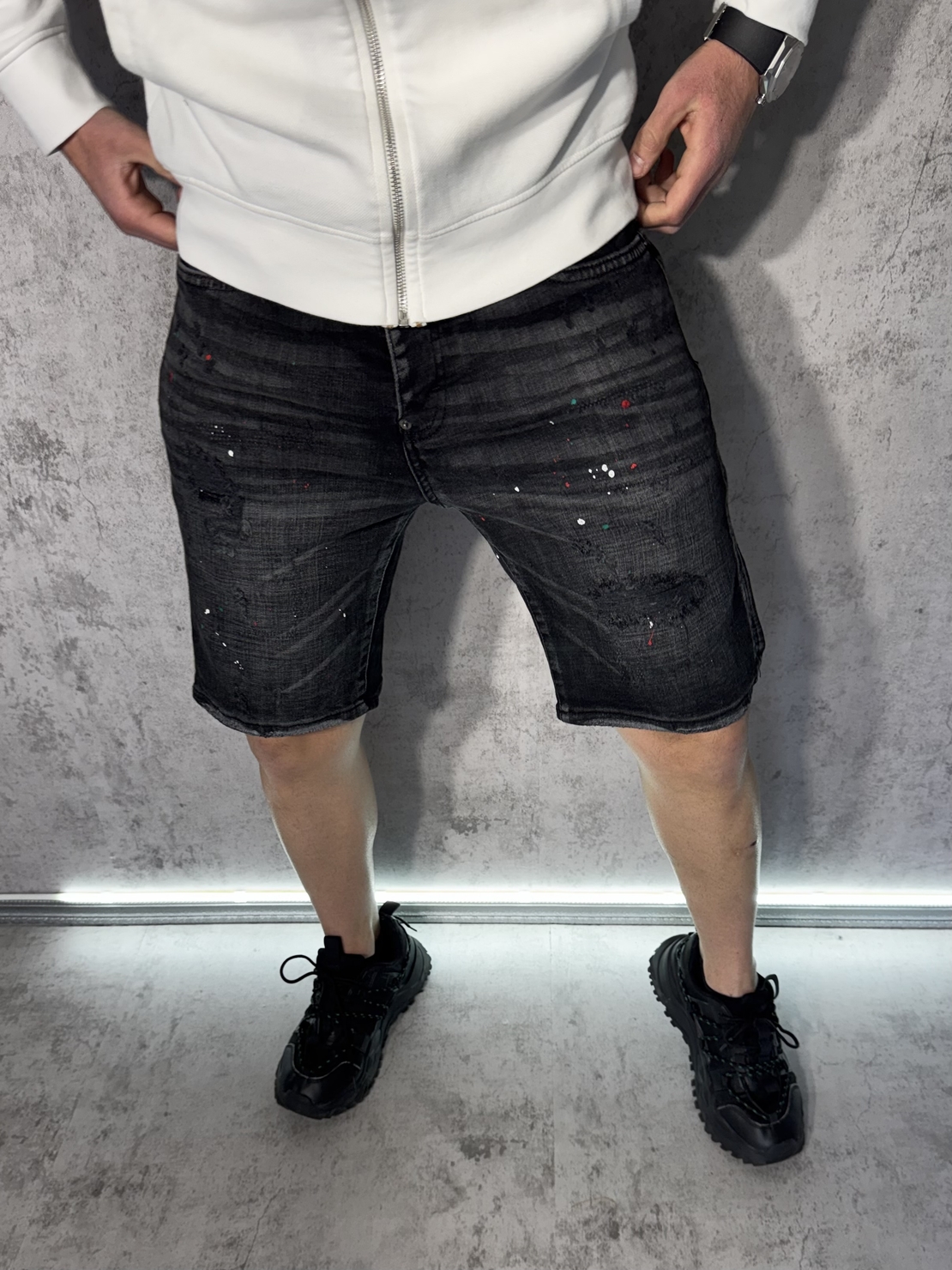 Мъжки Къси Дънки Черни с Пръски 507-3