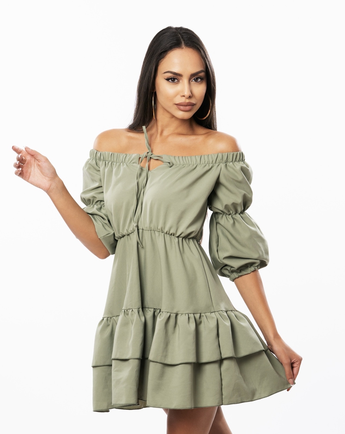 Ефирна къса рокля – Маслиново зелено