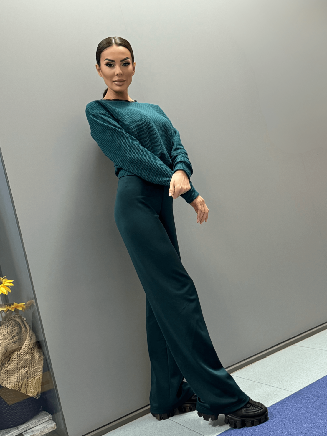 Ежедневен сет с широк панталон - Горско зелено