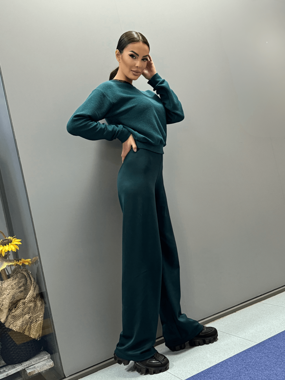 Ежедневен сет с широк панталон - Горско зелено