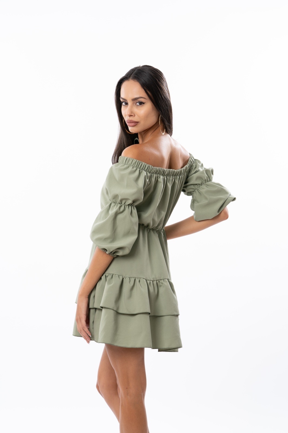 Ефирна къса рокля – Маслиново зелено