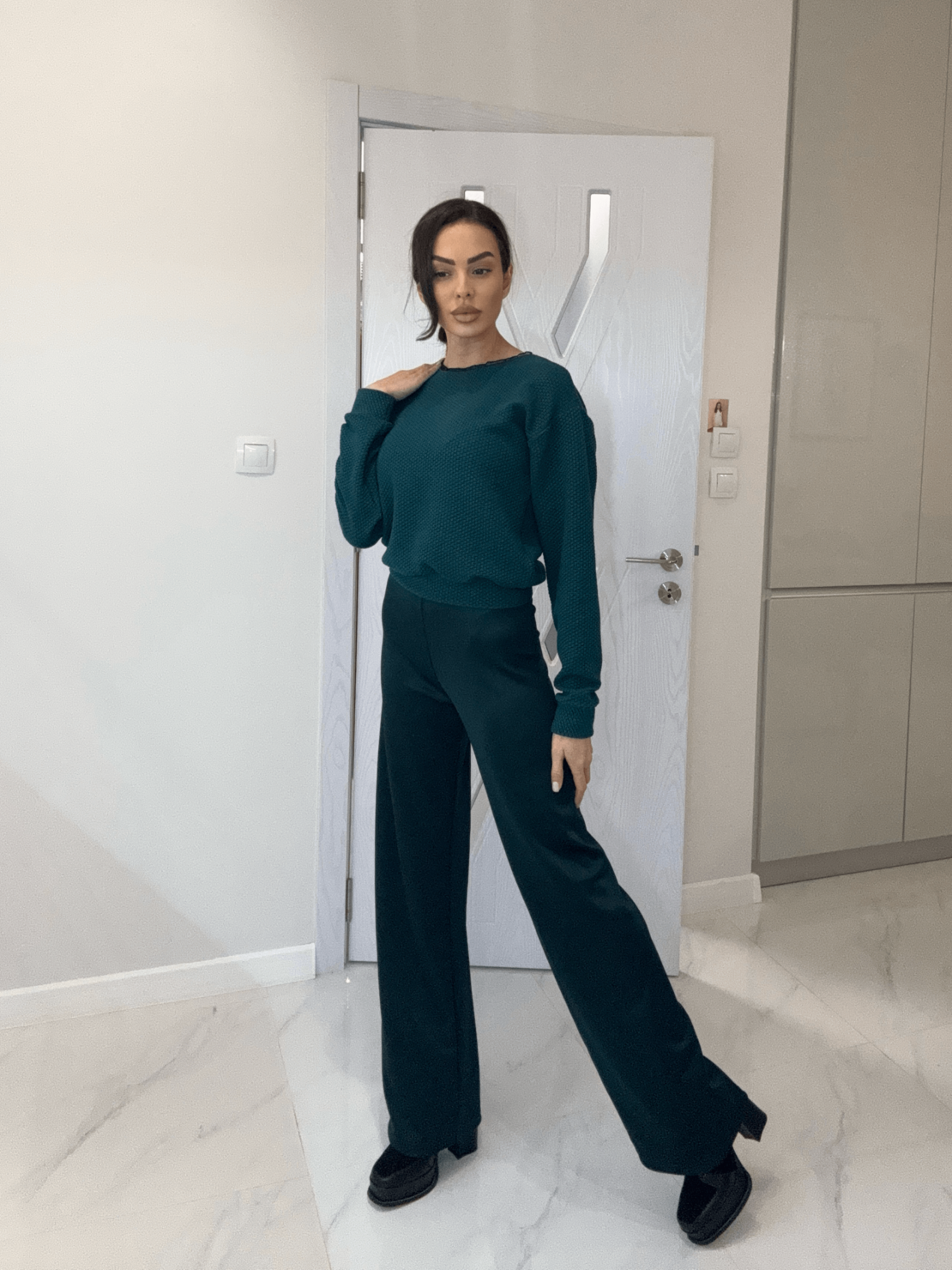 Ежедневен сет с широк панталон - Горско зелено