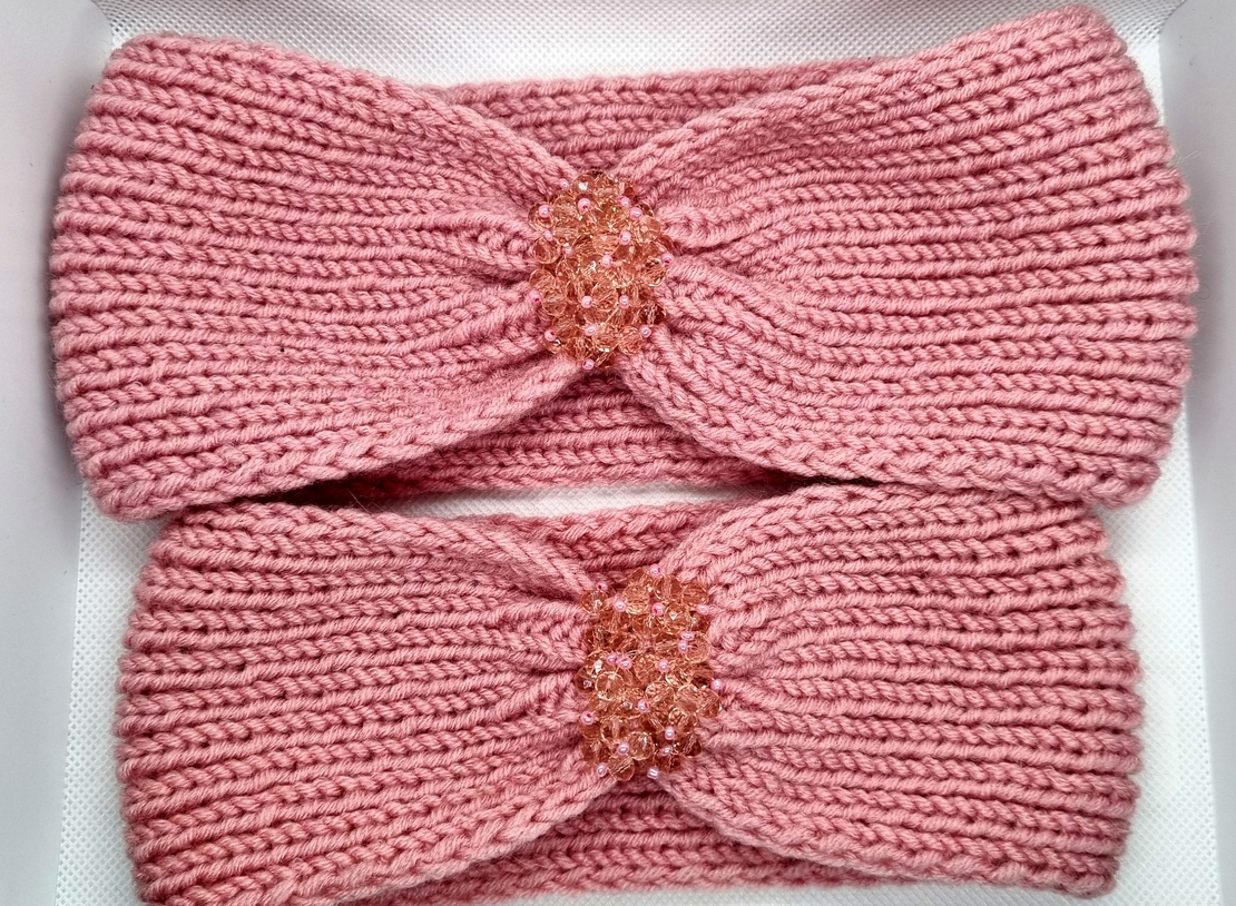 Дамски ръчно изплетени ленти за глава със стъклени кристали |