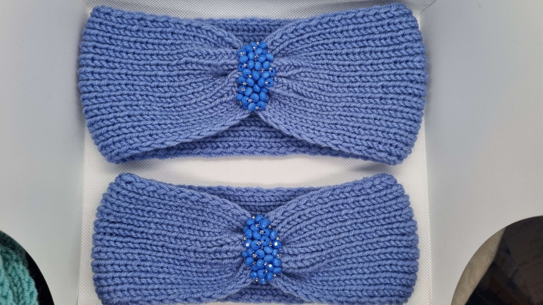 Дамски ръчно изплетени ленти за глава със стъклени кристали |