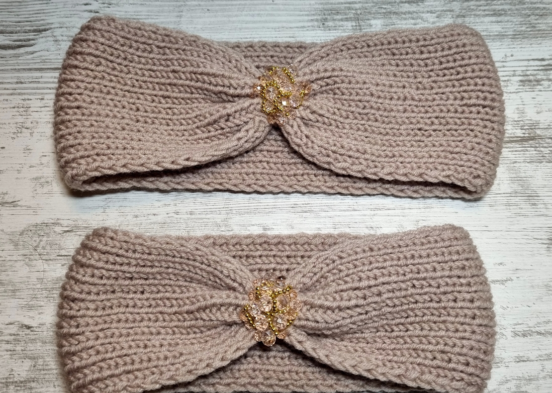 Дамски ръчно изплетени ленти за глава със стъклени кристали |