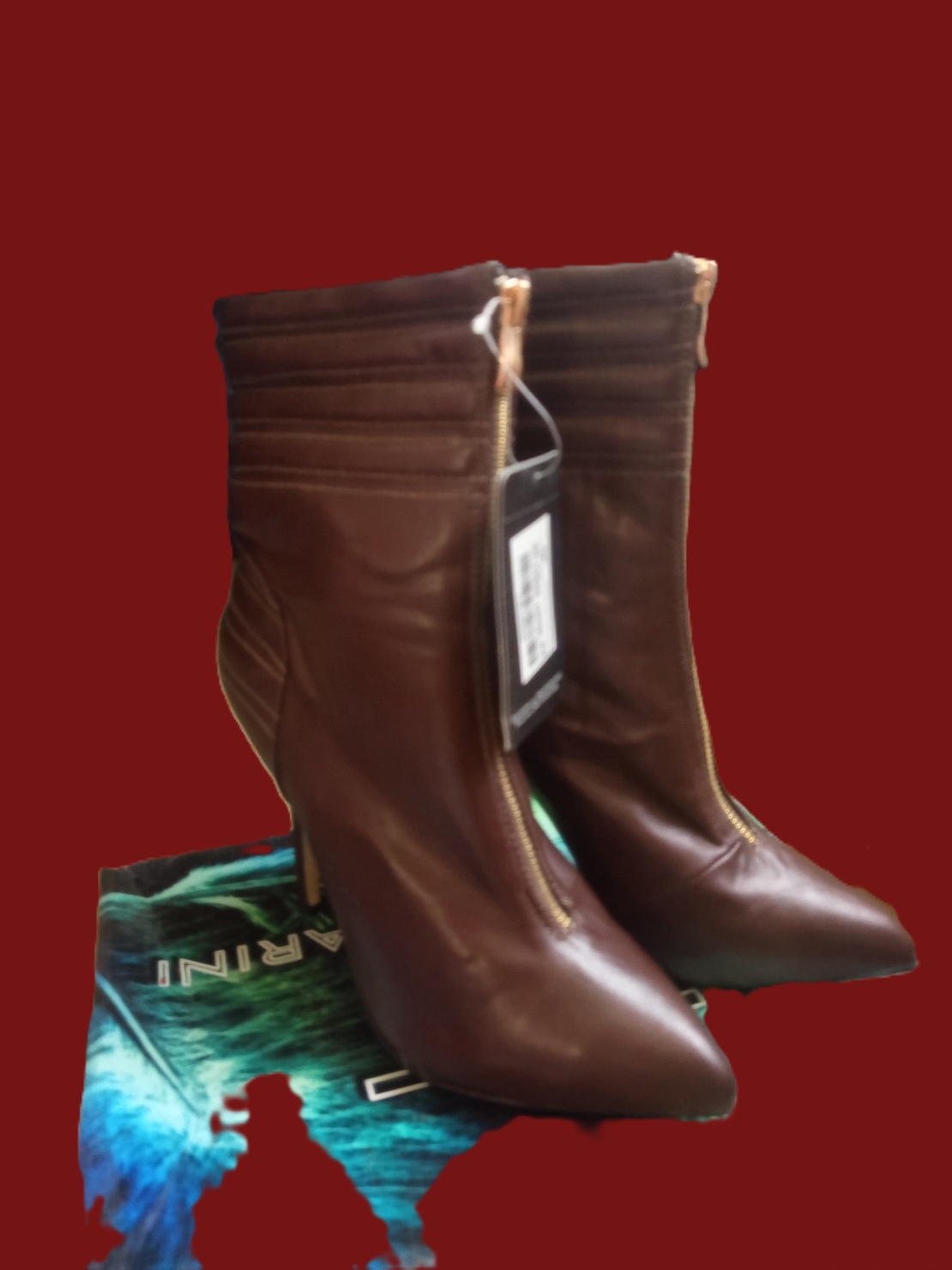 Елегантни кафяви кожени ботуши със среден ток RIKARDO FARINI 38,40№