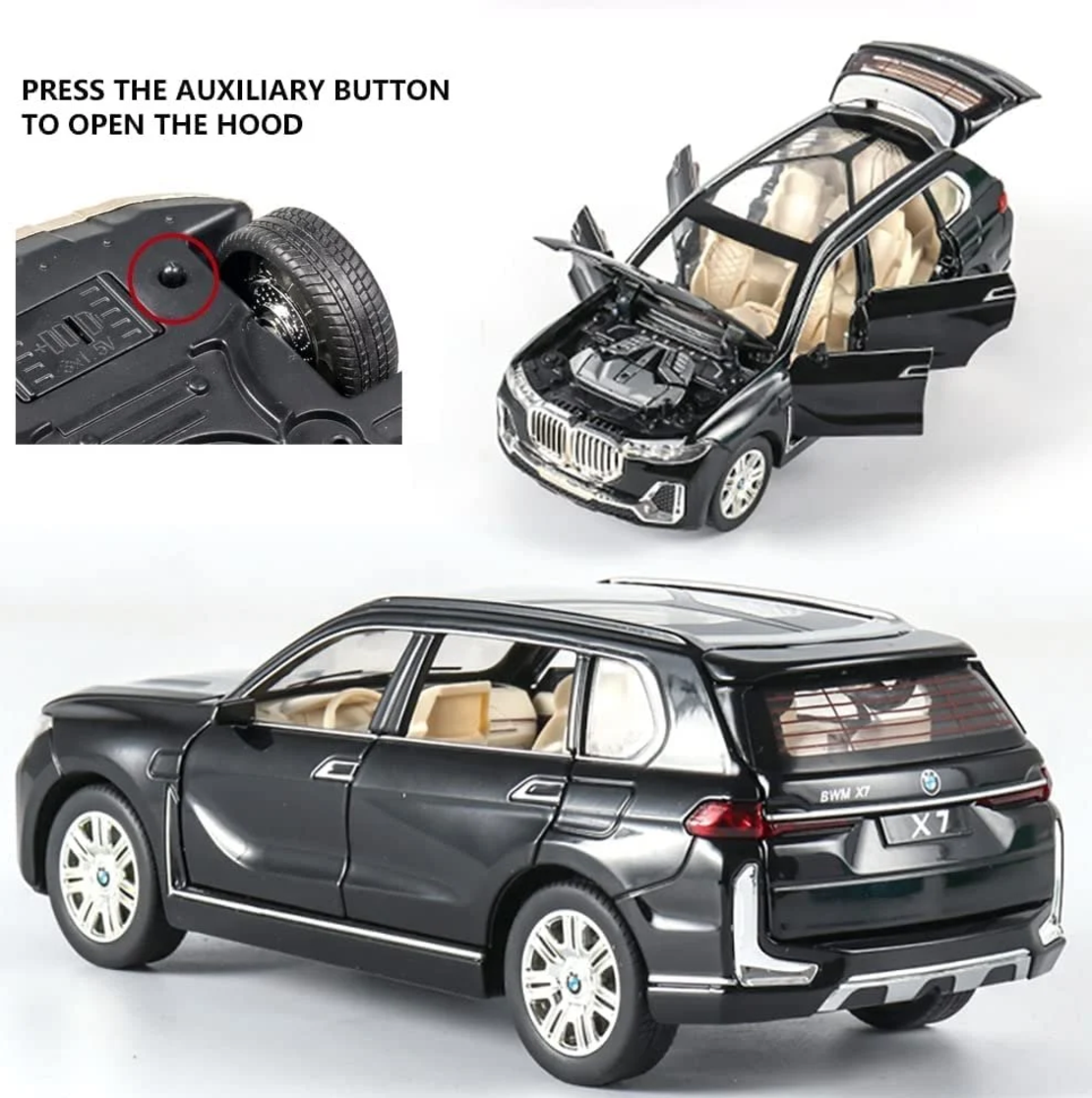 Метална кола с отварящи се врати капаци светлини и звуци BMW X7 1:24